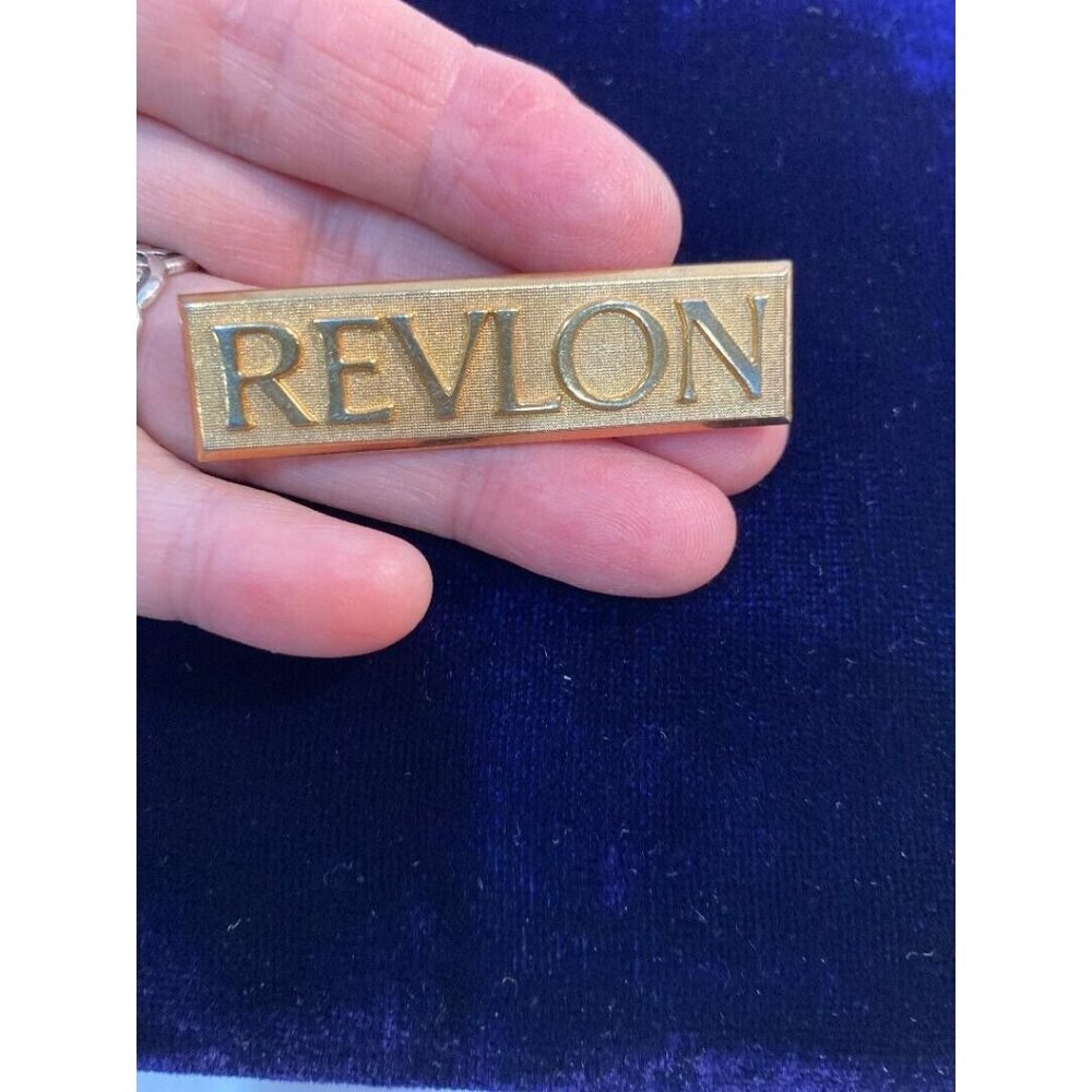 Vintage REVLON Gold Tone Employee Pin Brooch Rare HTF